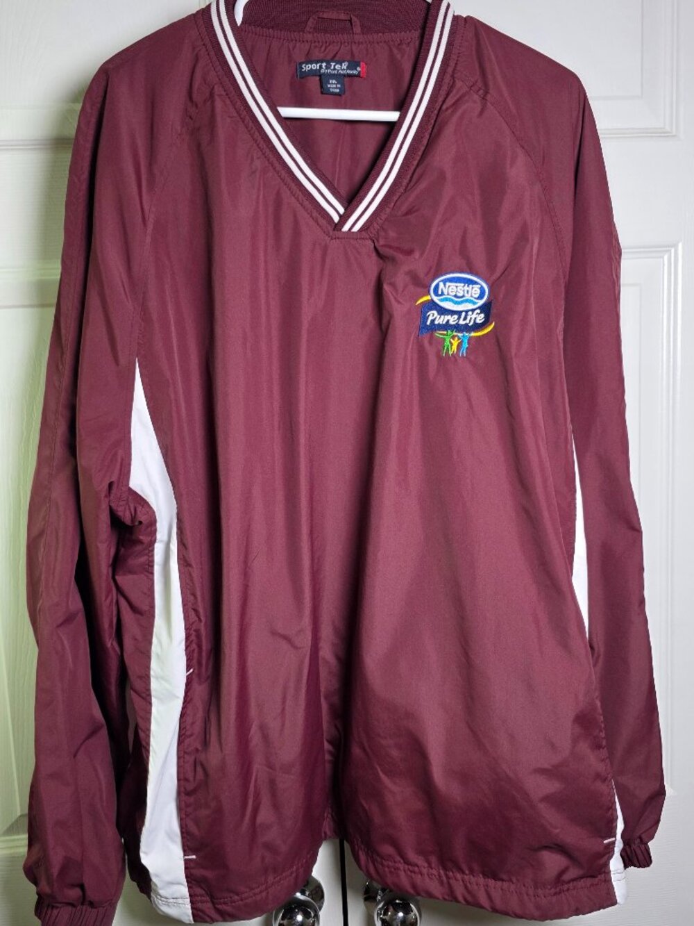 Sport-Tek V-Neck Wind Shirt Pullover Maroon Red White Size XL - Nestle Pure Life